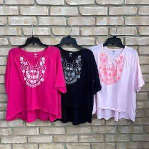 3 Girls Old Navy Tops Boho Bohemian Shirt Blouse  Size M (8) Black Pink